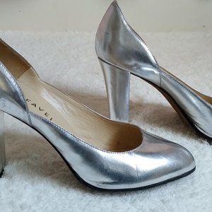 Gigi Favela Silver Leather Heels